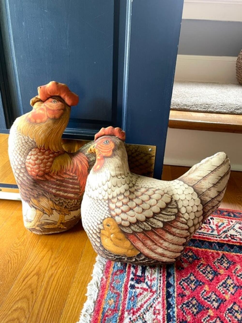 Vintage Farmhouse Chicken Rooster Hen Doorstop Pillow Figurines Set Country